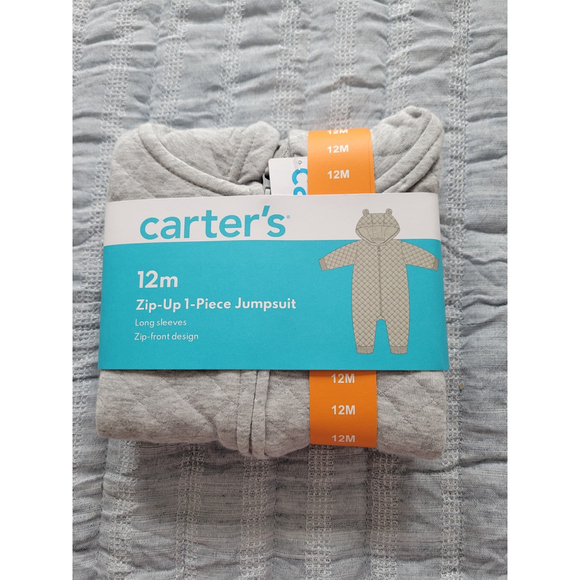 Baby Carter's Zip-Up 1 Piece Jumpsuit Size 12M Gray NWT - Picture 1 of 3